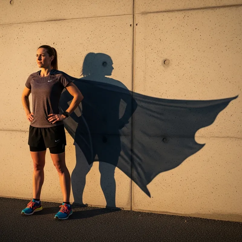 Sporty Woman Stands with Superman Shadow | Website Name