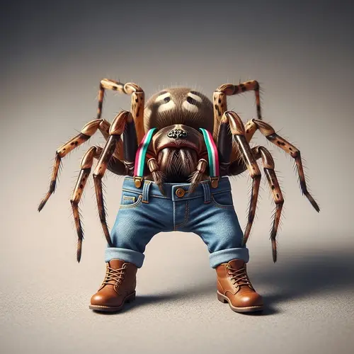 Quirky Spider Fashion: Blue Jeans, Colorful Braces & Mini Boots