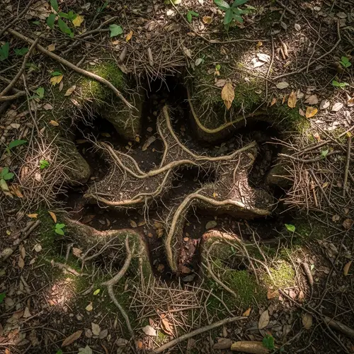 Top View of Abandoned Underground Tunnels in Forest