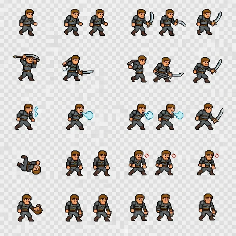 Pixel Art Caucasian Male Warrior Character Sprites for Top-Down RPG Game Pixel Art Caucasian Male Warrior Character Sprites for Top-Down RPG Game