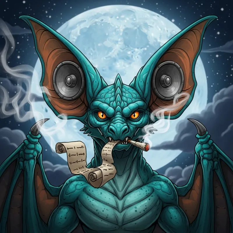 Noivern Pokemon Smoking Cigarette - Moonlit Night Scene
