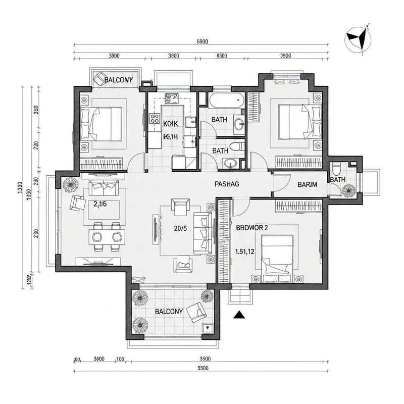 Modern 2 Bedroom Floor Plan | Interior Design Layout