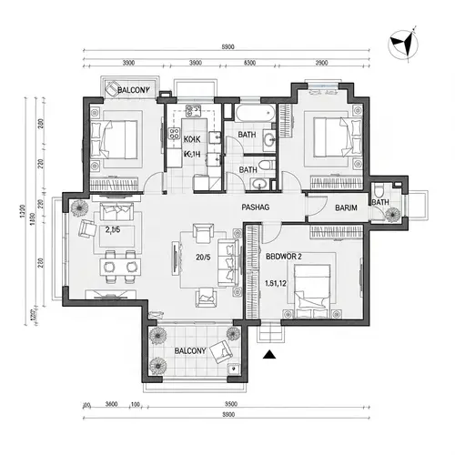 Modern Residential Floor Plan with Two Bedrooms | Interior Layout Design