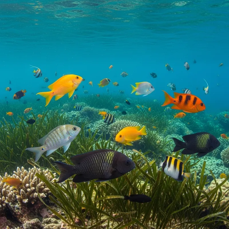 Colorful Fish Swimming Around a Coral Reef Colorful Fish Swimming Around a Coral Reef
