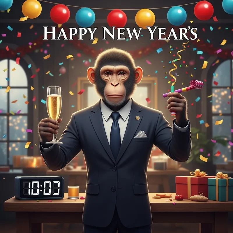 Digital Monkey New Year's Party Illustration