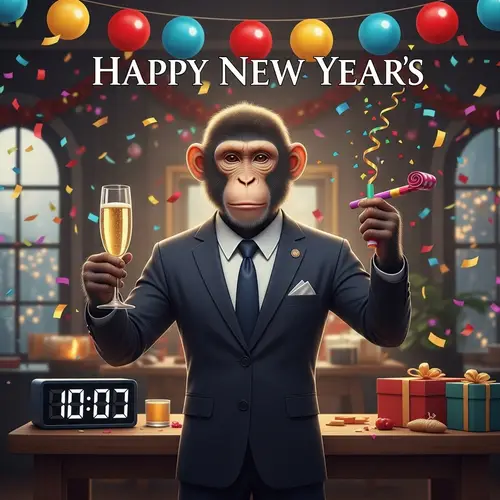 Southeast Asian Male Monkey New Year's Party Illustration
