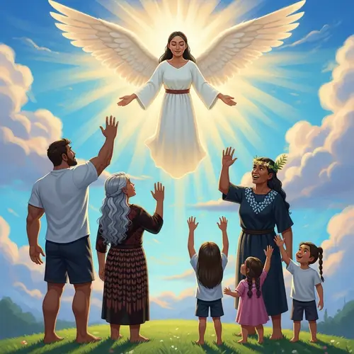 Maori Angel Watching Over Family | Heavenly Scene