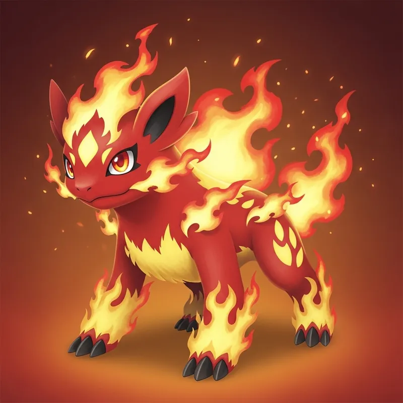 Fire-Type Creature - Fiery Fiend Energized with Red-Orange Flames