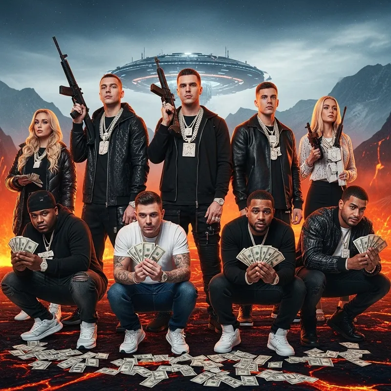 Futuristic Diverse Characters with Weapons, Riches, and Unique Background