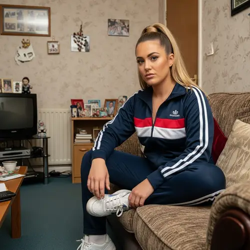 English Council Estate Chav Girl Sitting on Sofa