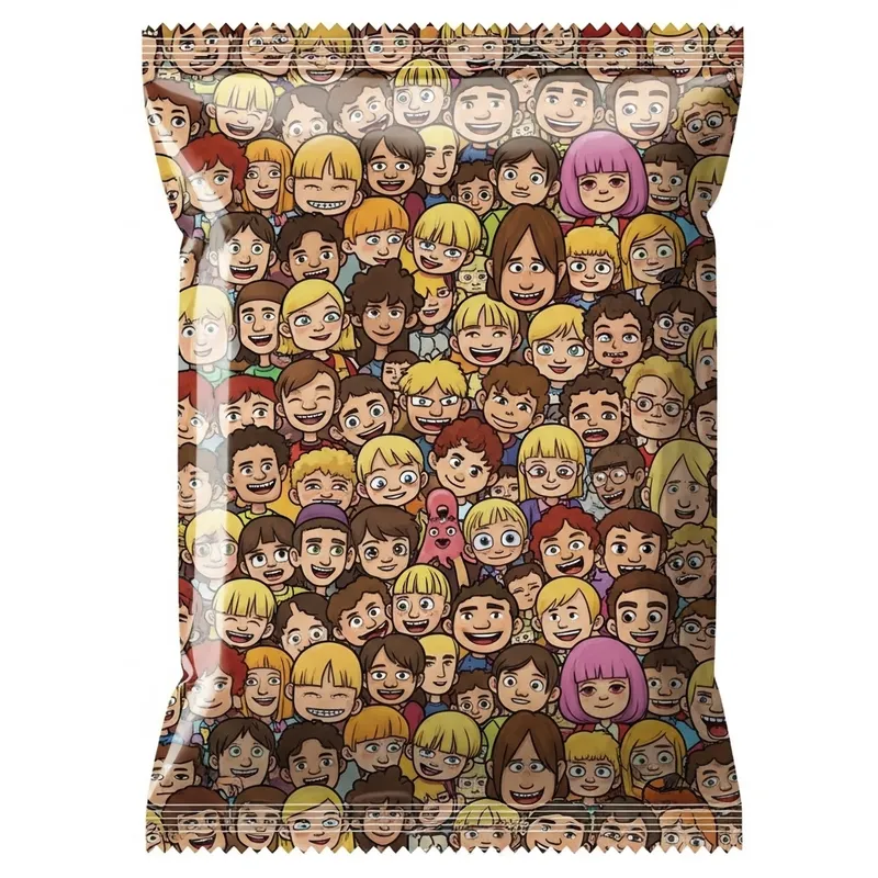 Colorful Snack Pack with Small Crazy Animated Faces Colorful Snack Pack with Small Crazy Animated Faces