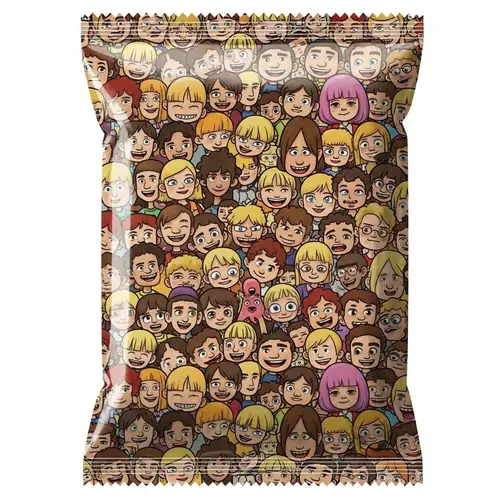 Colorful Animated Snack Pack Design with Diverse Faces