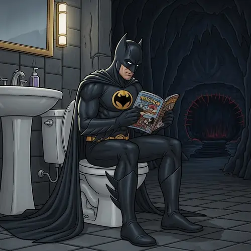Batman Reading Comic in Batcave Restroom | Humorous Moment