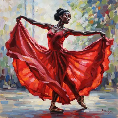 Impressionist Dance: Black Dancer in Red Dress