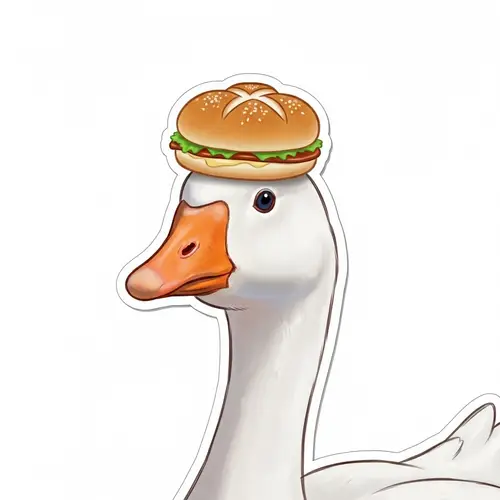 Whimsical Illustration of Lovable Goose with Bun Sticker
