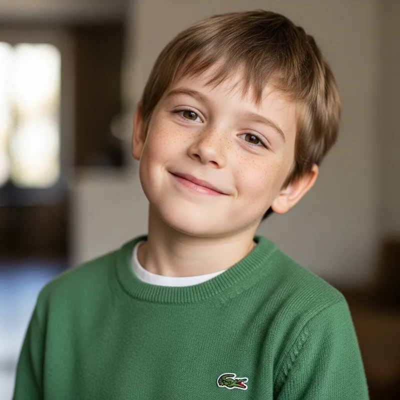 Young Boy in Lacoste Sweater | Stylish Crocodile Logo