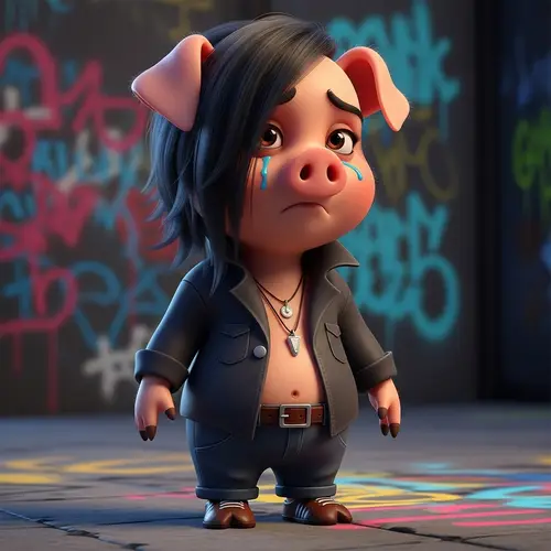 Emo Style Piglet Depiction: Modern Charm Animation