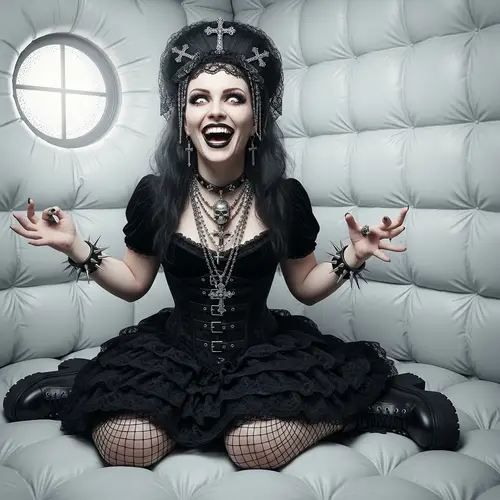 Goth Woman in Padded Room - Digital Art