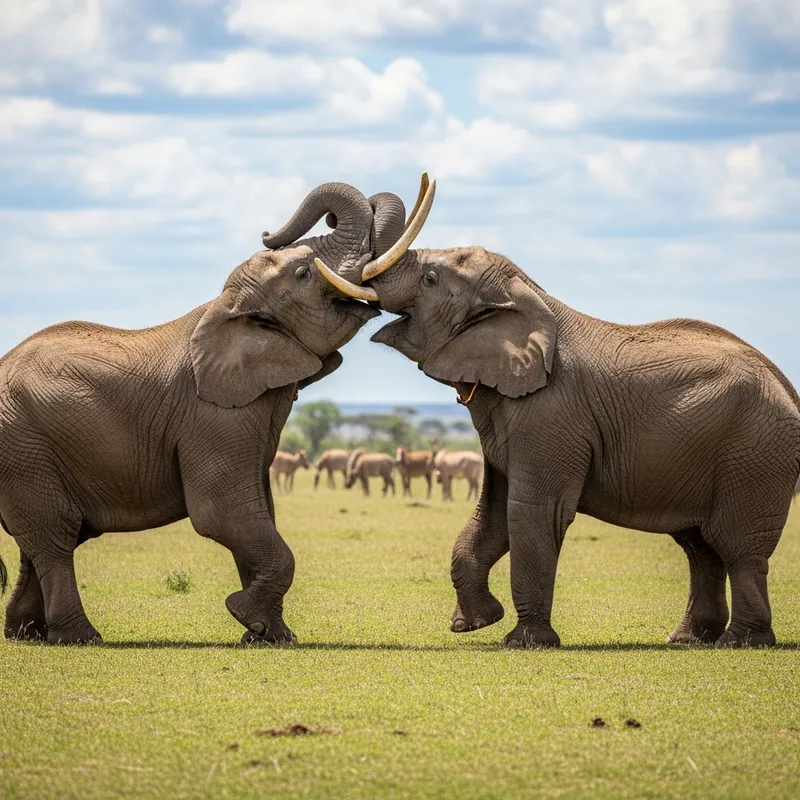 Elephants Babar and Amir Fighting: A Spectacle in the Grassland