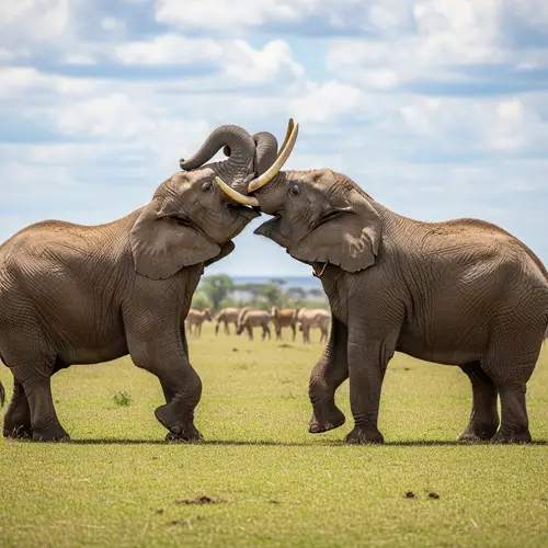 Elephants Wrestling: Friendly Bout in Sunny Grassland