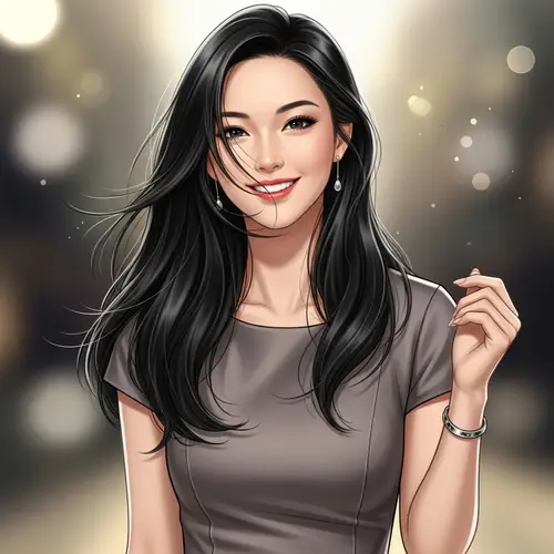 East Asian Girl Digital Art | Beautiful Smiling Model