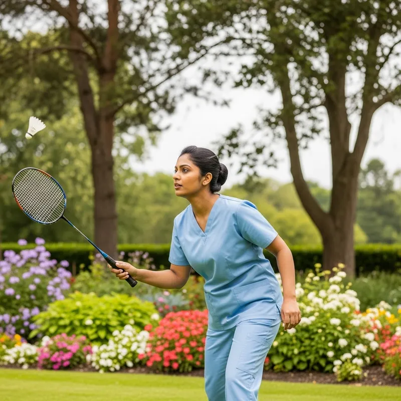 Nurse Playing Badminton: Focus and Fun in Nature