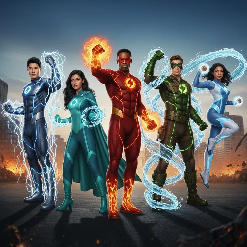 Diverse Elemental Superheroes Rescuing the World