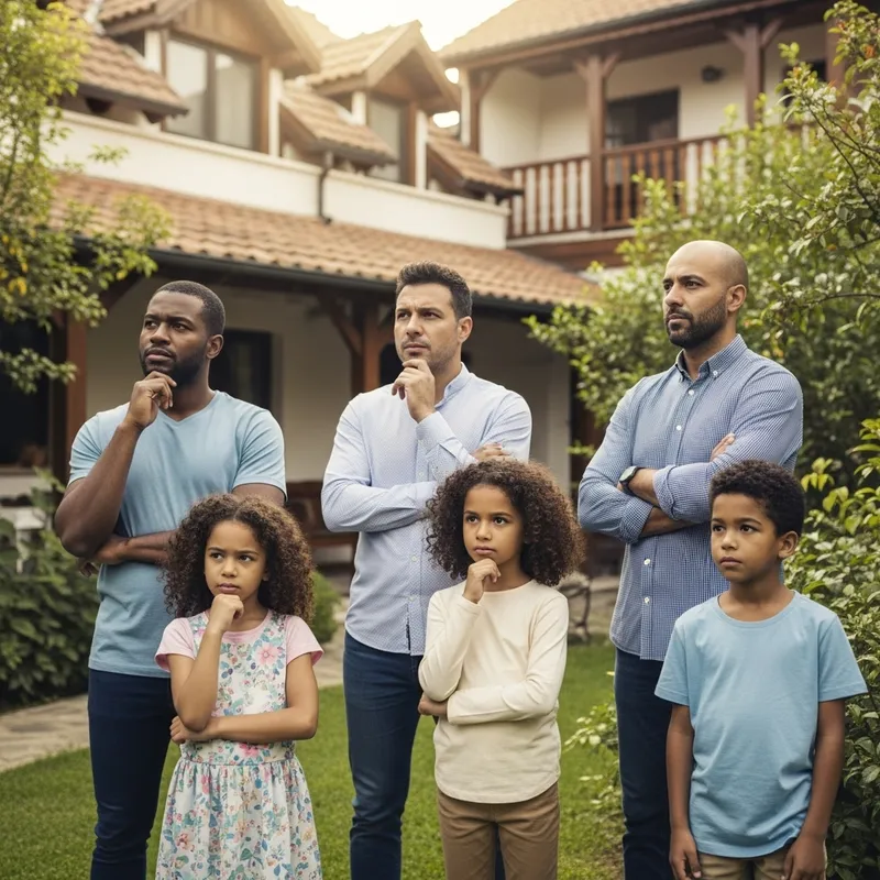 Family Reflecting in Country Home Courtyard