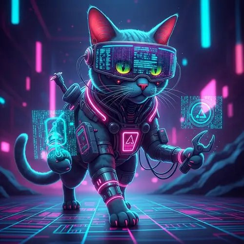 Alien Hacker Cat - Digital Art
