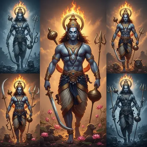 Detailed Representation of Virabhadra: Mythical Deity on Cosmic Battlefield
