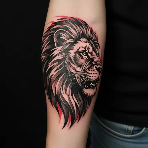 Fearsome Lion Tribal Tattoo Design for Lower Arm Placement