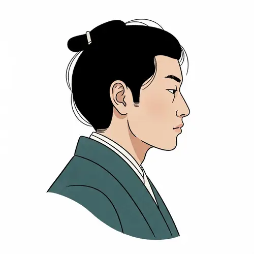 Japanese Man Profile Illustration: Moody & Abstract Art