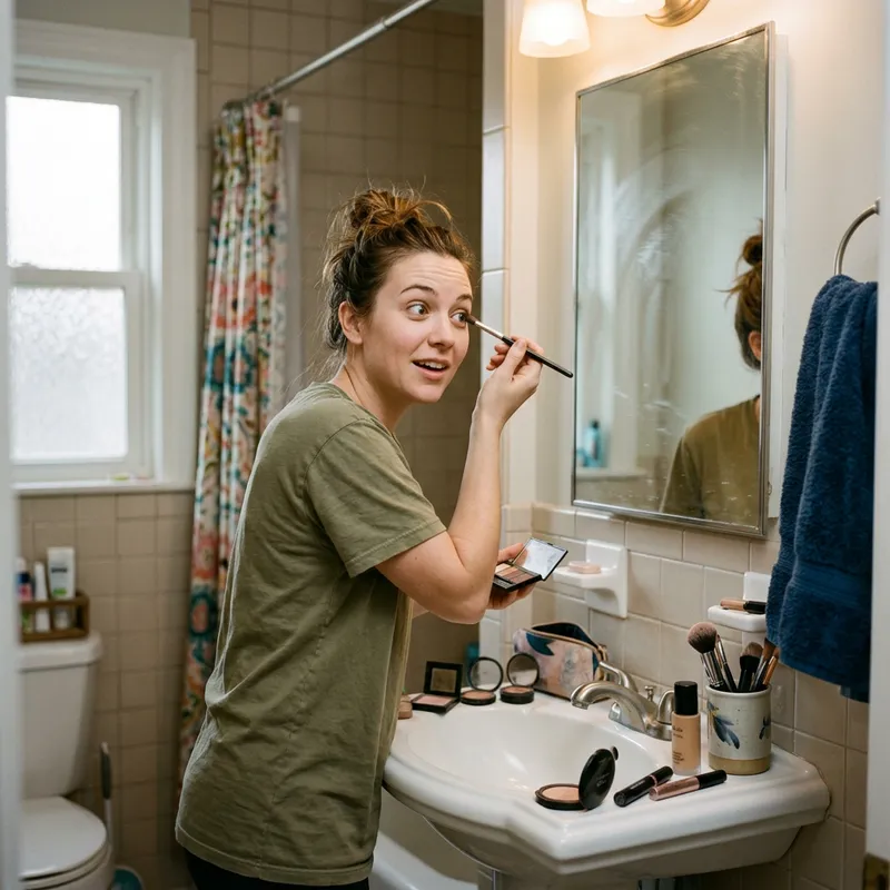 Stunning Bathroom Makeup Application by Young Woman