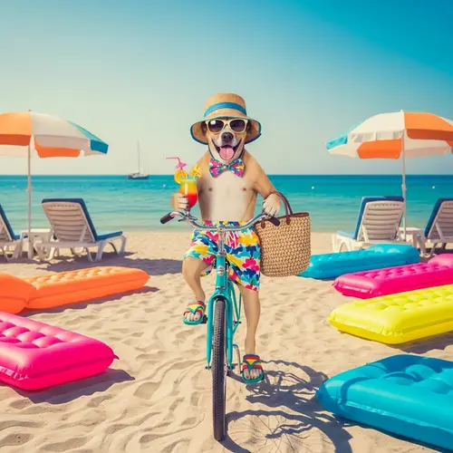 Fashionable Dog at Lively Beach Resort | Retro Postcard Ambiance