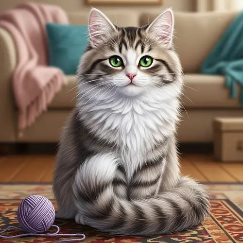 Graceful Feline Creature with Emerald Eyes and Fluffy Tail