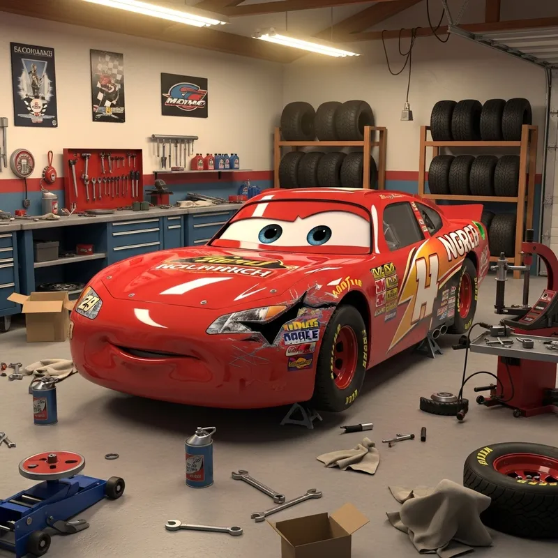 McQueen Car Breakdown in Garage Scene McQueen Car Breakdown in Garage Scene