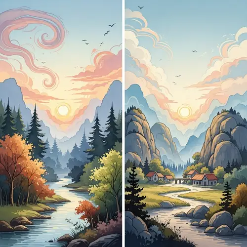 Tranquil Watercolor Landscape Painting - Nature's Serenity