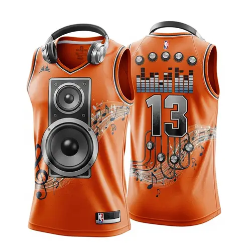 Unique Orange Basketball Jersey with Sound System Themes