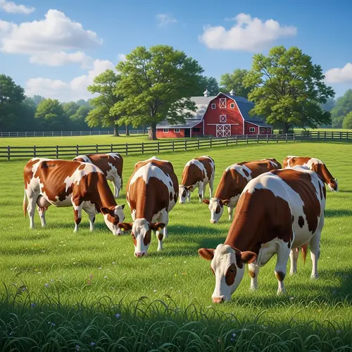 Realistic Cows Grazing in a Green Pasture