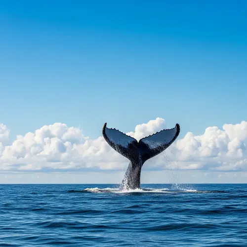 Whale Tail Soaring Through Fluffy Clouds