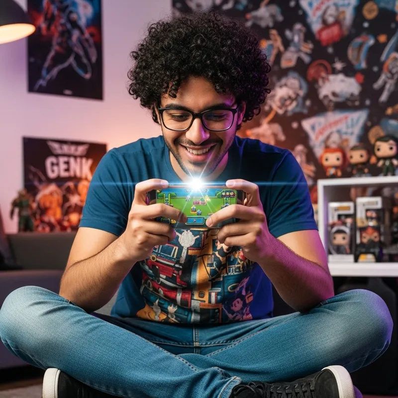 Curly Hair Guy Playing Mobile Games: Gamer's Delight Curly Hair Guy Playing Mobile Games: Gamer's Delight
