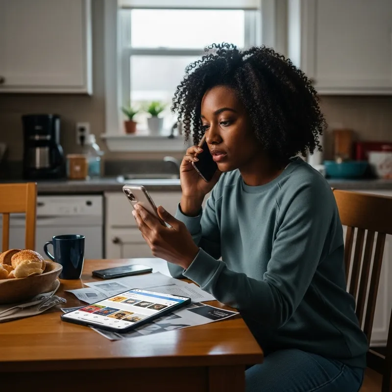 Young African American Woman Absorbed in Social Media Chaos Young African American Woman Absorbed in Social Media Chaos