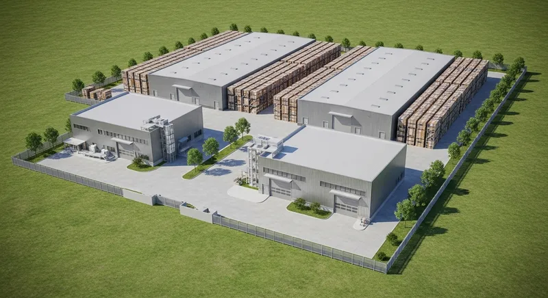 Top View of Logistics Company: Warehouses & Production Units