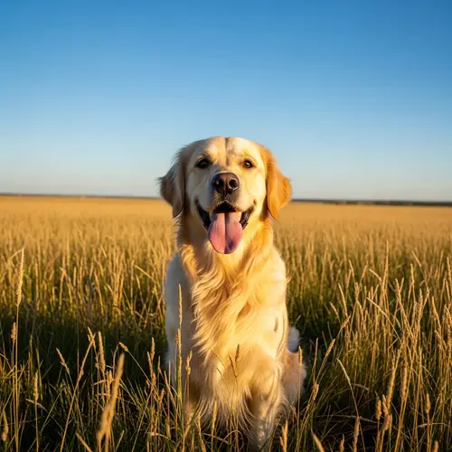 Happy Yellow Dog in Open Field | Outdoor Pet Photography