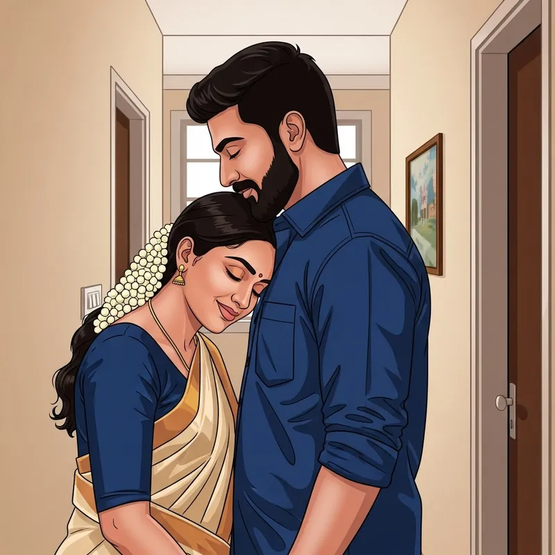 Intimate South Indian Tamil Couple Embrace in Love's Bliss