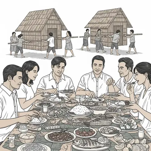 Diverse Group Sharing Traditional Filipino Boodle Fight | Community Spirit