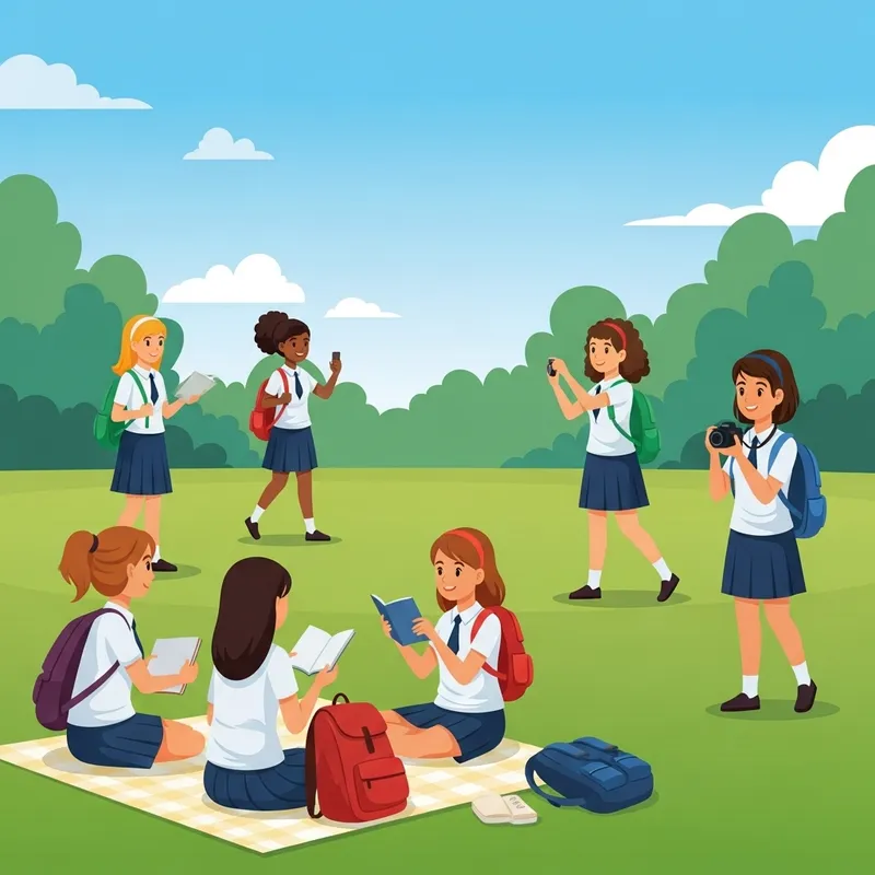 Respectful Beautiful Female Students on School Outing