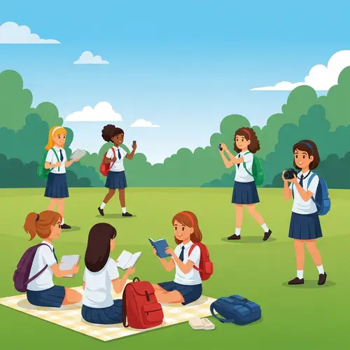 Diverse Female Students on School Field Trip | Youth & Education