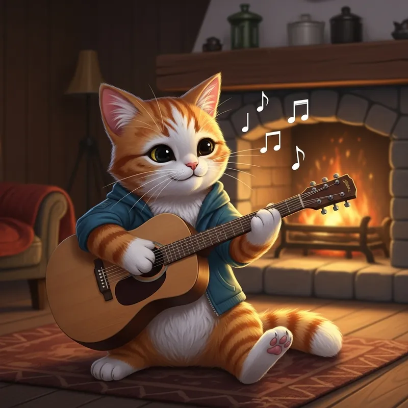 Adorable Cat Playing Guitar | Cozy Room Setup