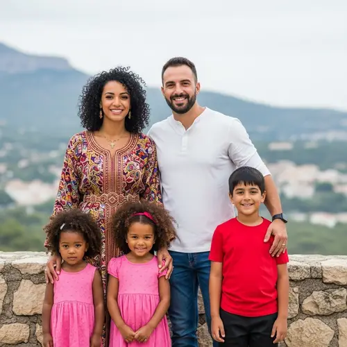 Diverse Family Portrait with North African, Hispanic, Black, and South Asian Members